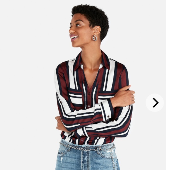 Express Tops - Petite Slim Fit Stripe Portofino Long Sleeve XS
